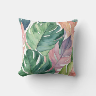 Coussin Pastel Tropical Philodendron Monstera Plante Feuil