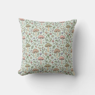 Coussin Pastel Vert Menthe Cottagecore Champignons Sans Co