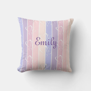 Coussin pastel violet rayures coeur valentines