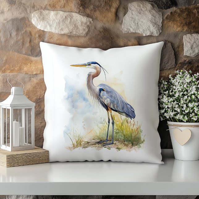 Coussin Pastel Watercolor Blue Heron Louisiane State (Créateur téléchargé)