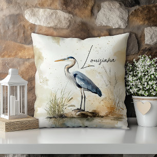 Coussin Pastel Watercolor Blue Heron Louisiane State
