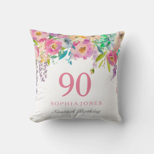 Coussin Pastel Watercolor Flowers 90e anniversaire Cadeau