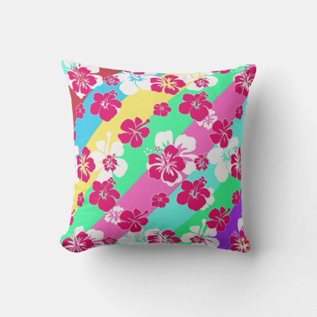 Coussin Pastels Tropicaux avec Hibiscus (Recto)