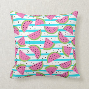 Coussin Pastèque au néon sur le motif de rayures