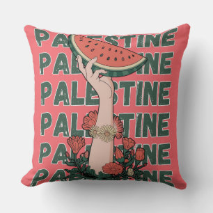 Coussin pastèque, fleurs et palestine Texte Répéter