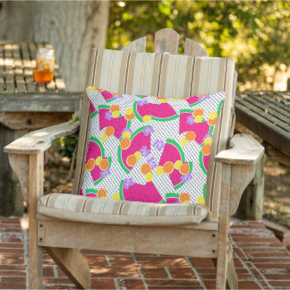 Coussin Pastèque rouge citrons jaunes Tropical sur blanc