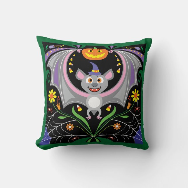 Coussin Patch de citrouille de chauve-souris de minuit (Recto)