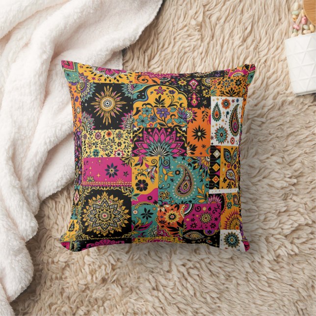 Coussin Patchwork bohème Mandala et Motif Paisley (Couverture)