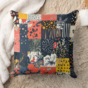 Coussin Patchwork botanique éclectique audacieux avec pois
