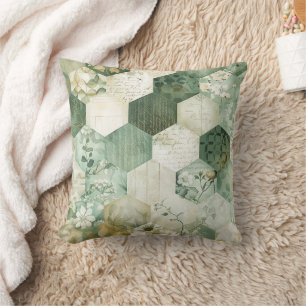 Coussin Patchwork Botanique Hexagonal Vintage