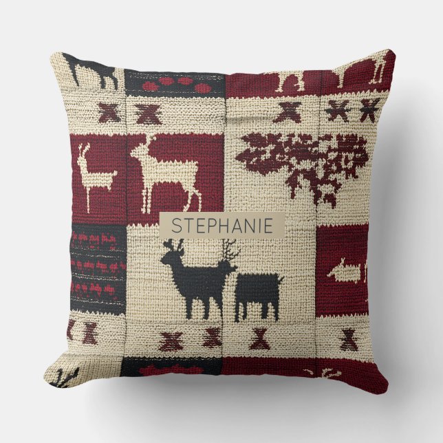 Coussin Patchwork croisé rustique | Folk Holiday Motif (Recto)