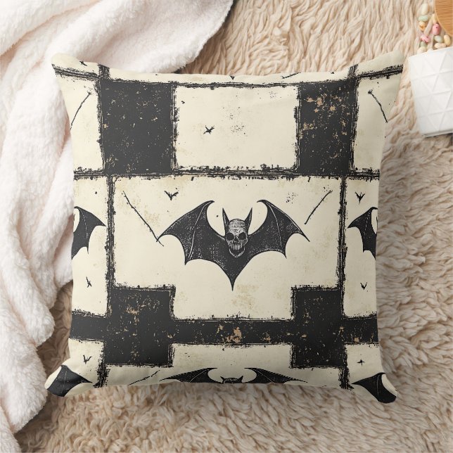 Coussin Patchwork de crèmes Denim avec chauves-souris (3) (Couverture)