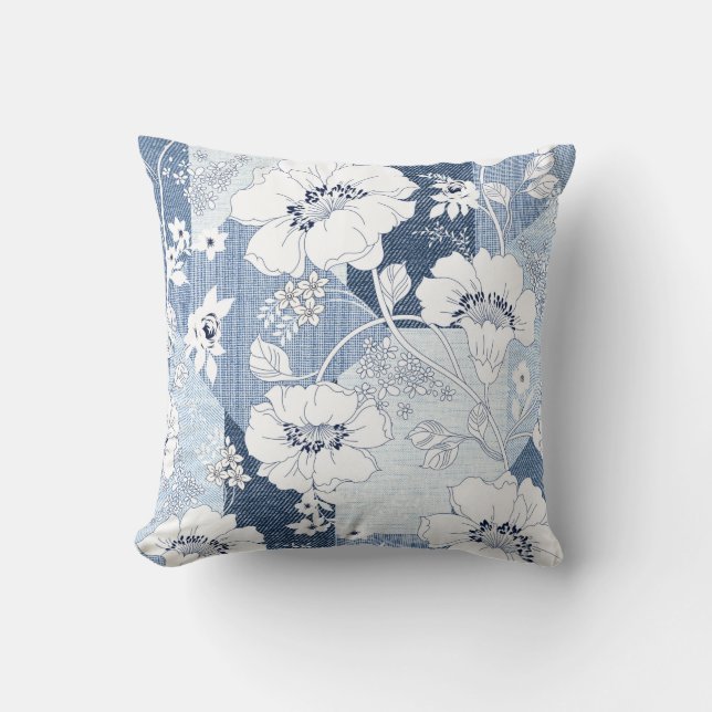 Coussin patchwork de denim transparent sur fleur (Recto)