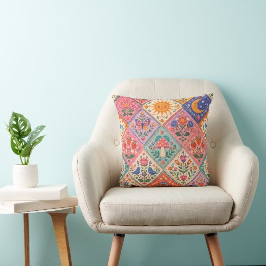 Coussin Patchwork de Folklore Céleste Champignon Soleil Lu (Chaise)