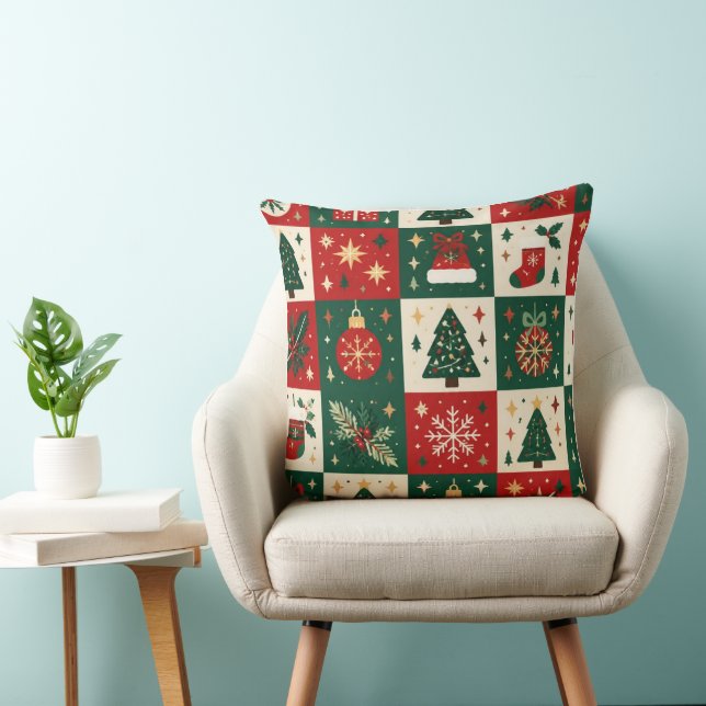 Coussin Patchwork de Noël Classique Festif (Chaise)