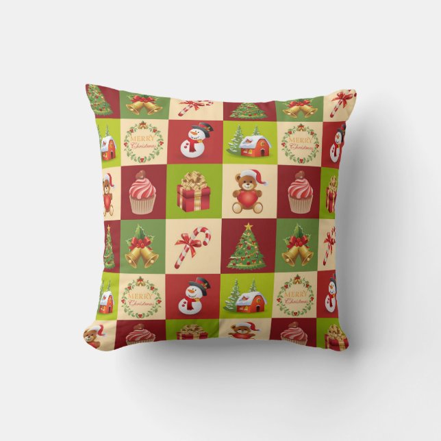 Coussin Patchwork de Noël Fantaisiste (Recto)