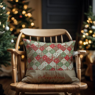 Coussin Patchwork de Noël nom Vert Rouge beige
