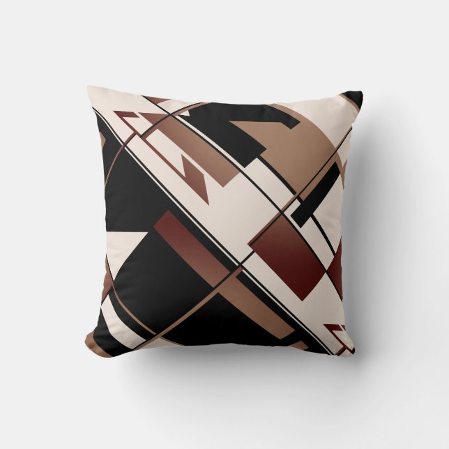 Coussin Patchwork Diagonal en Tan Brown Noir Beige Design (Recto)