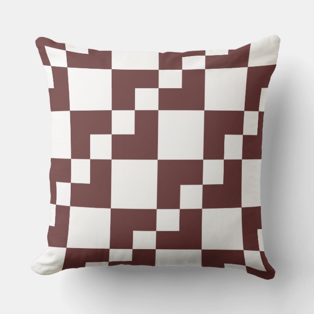Coussin Patchwork Domino - Brown foncé et blanc (Recto)