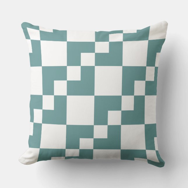 Coussin Patchwork Domino - Ocean Green et White (Recto)
