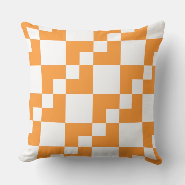 Coussin Patchwork Domino - Orange clair et blanc (Recto)