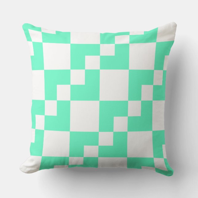 Coussin Patchwork Domino - Turquoise avec Blanc (Recto)
