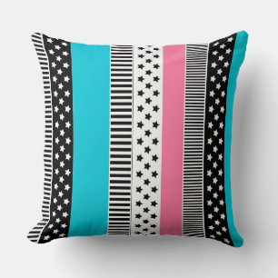 Coussin Patchwork en bandes multicolores de tissu i