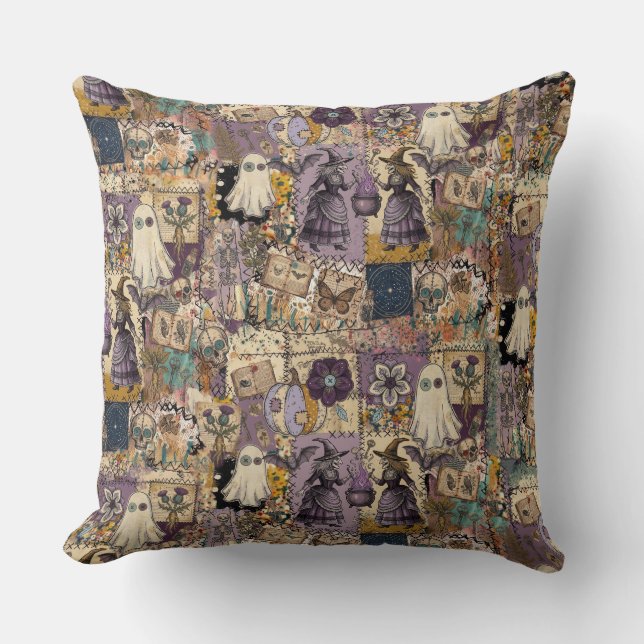 Coussin Patchwork ensorcelant en violet et bleu Fantôme ef (Recto)