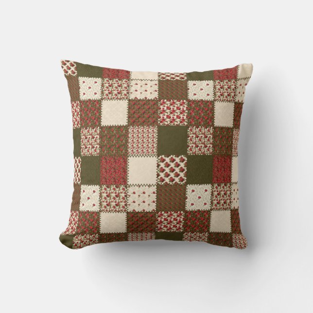 Coussin Patchwork Farmhouse rustique Maison de campagne Dé (Recto)