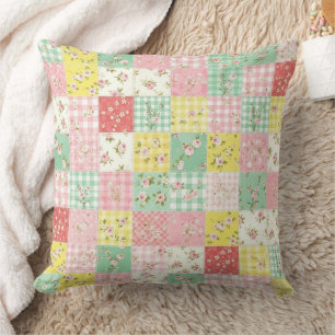 Coussin Patchwork Floral Gingham Pastel Maison de Campagne