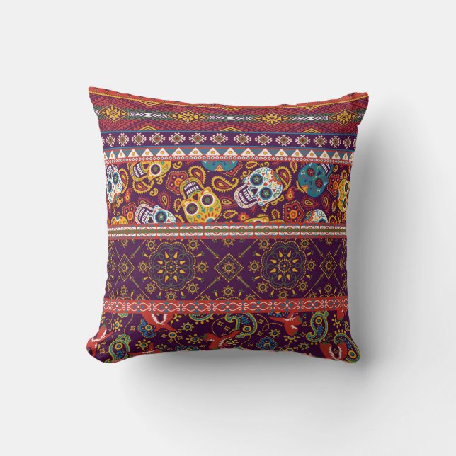 Coussin patchwork mexicain : design vintage traditionnel. (Recto)