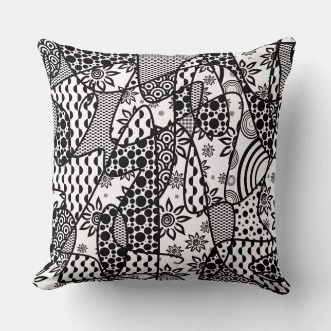 Coussin Patchwork motif noir et blanc 03 (Recto)