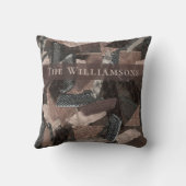 Coussin Patchwork personnalisé de rubans marron beige gris (Verso)