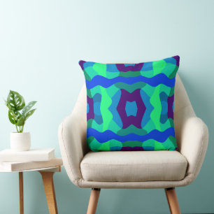 Coussin Patchwork psychédélique bleu vert pourpre