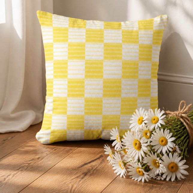 Coussin Patchwork rayé jaune et blanc (Créateur téléchargé)