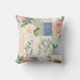 Coussin Patchwork Rose Et Bleu Fleur Doux Et Délicat