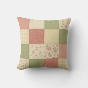 Coussin Patchwork rose vert Quilt Ferme rustique