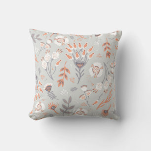 Coussin Pâte Gris Orange Floral, Motif sans joint,