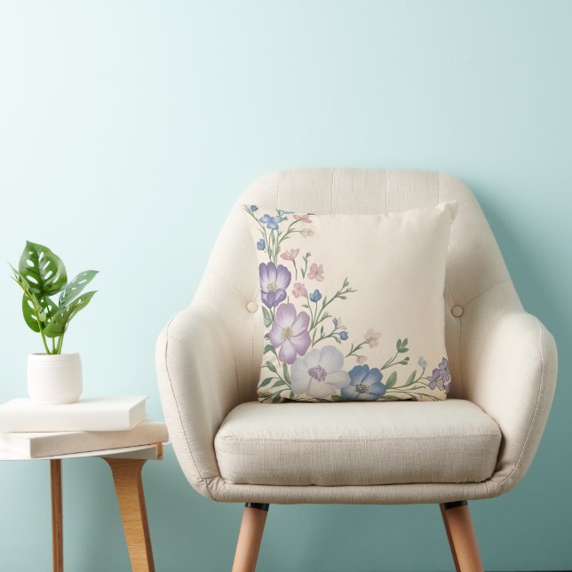 Coussin Pâte violet, blanc & bleu Botanique Flore Imprimer (Chaise)