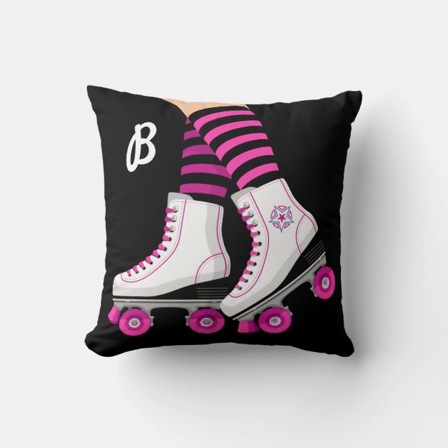 Coussin Patin à roulettes rose et noir (Recto)