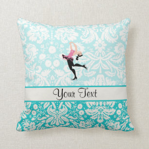 Coussin Patinage de glace turquoise de motif de damassé