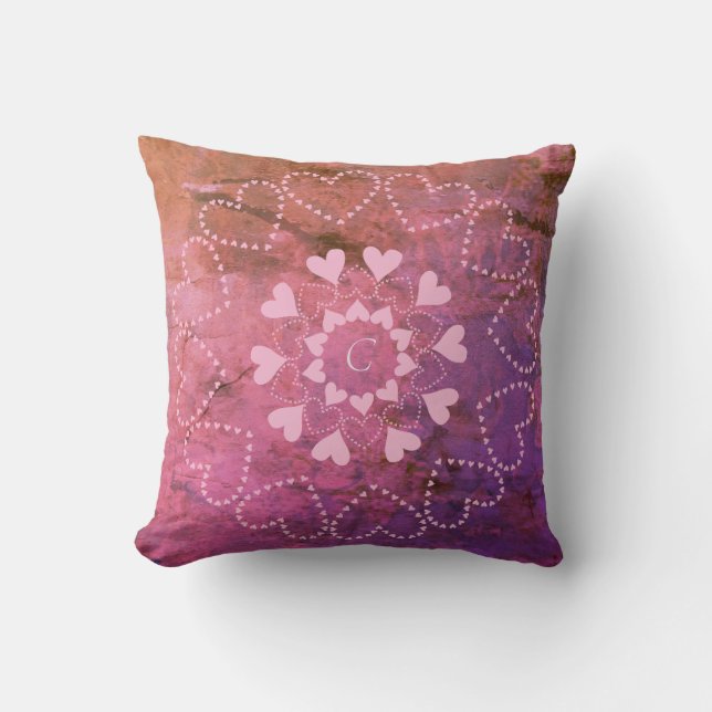 Coussin Patiné Valentin Mandala sur la rosée de granit (Recto)