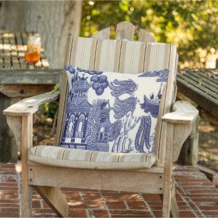 Coussin Patio Chinoiserie Bleu et Blanc