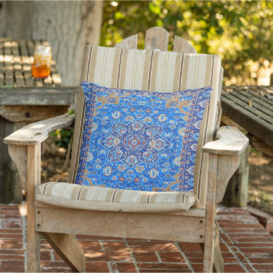 Coussin Patio de kilim turc bleu géométrique persan