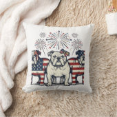 Coussin Patriotic Bulldog Fireworks Vintage Engraving Desi (Couverture)