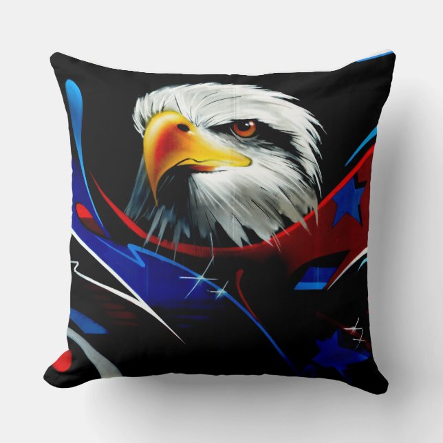 Coussin Patriotic Eagle Graffiti Throw Pillow (Recto)