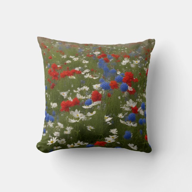 Coussin Patriotic Floral Throw Pillow (Recto)