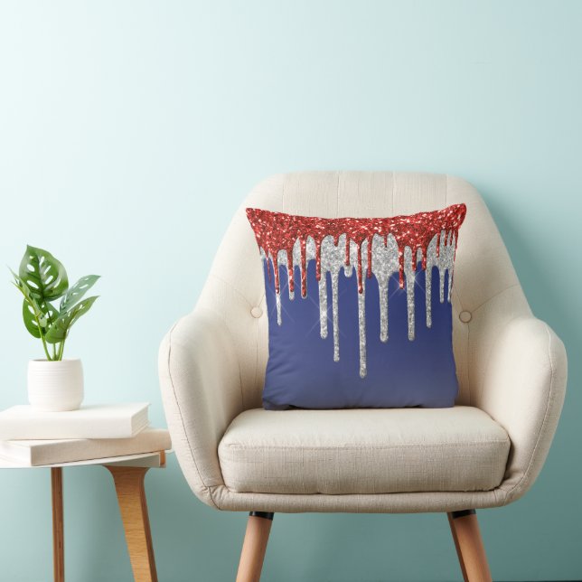 Coussin Patriotic Red White Glitter Drip Blue (Chaise)