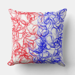 COUSSIN PATRIOTIQUE ROUGE BLANC BLEU MOTIFS ABSTRAITS