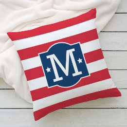 Coussin Patriotique Rouge Bleu Bleu Personnalisé Monogramm